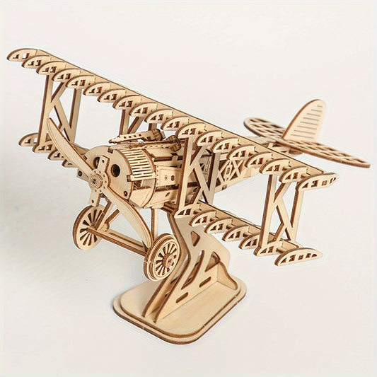 3D Wooden Puzzle Two Wing Aircraft DIY Craft Plane Model Kits