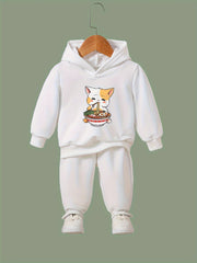 Ramen Kitty Print 2pcs Girls Outfits For Sports Spring