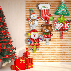 6pcs Christmas Polyester Film Balloons: Candy Crutch, Santa Claus, Christmas Tre