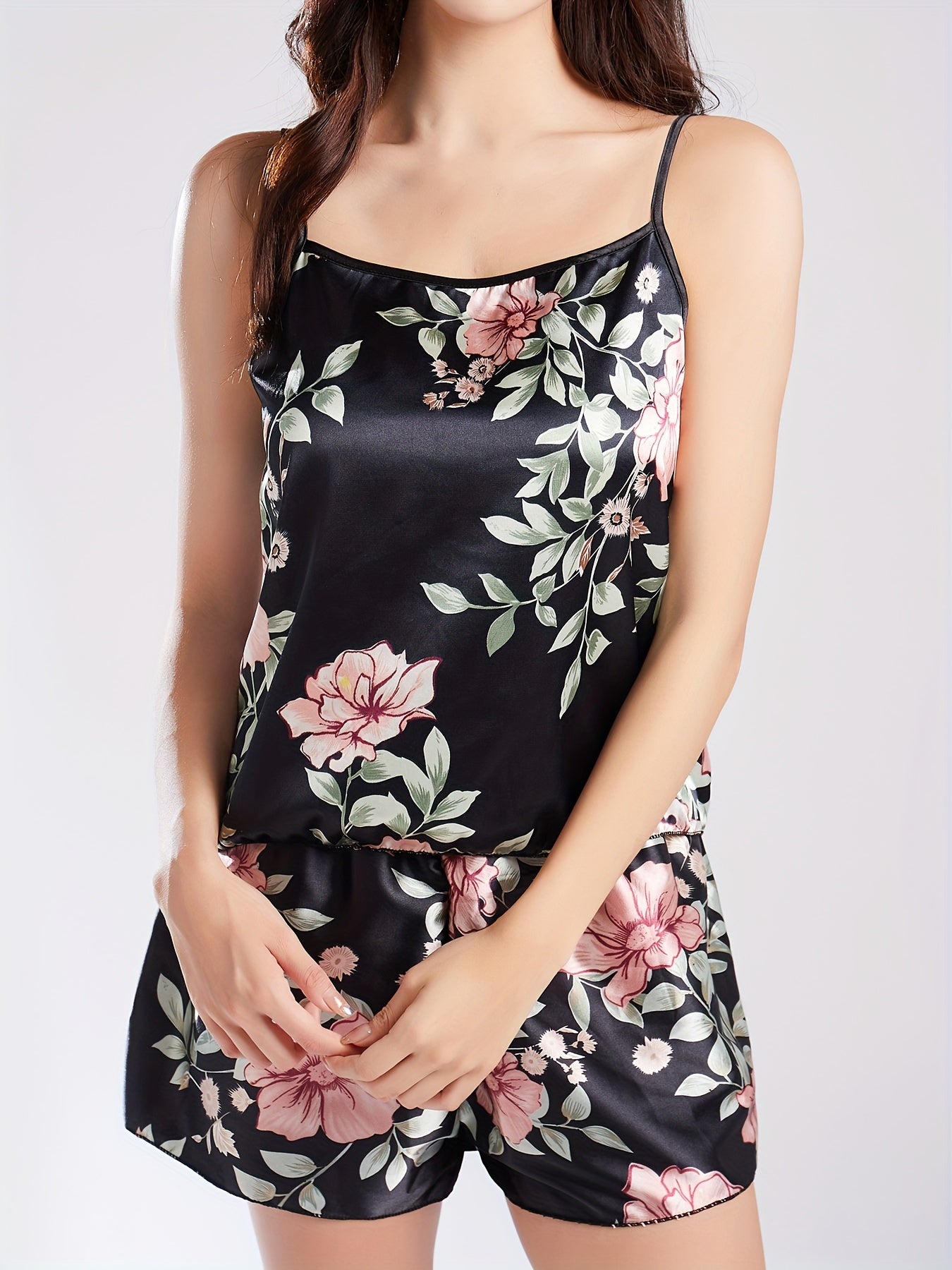 Floral Print Satin Pajama Set for Women