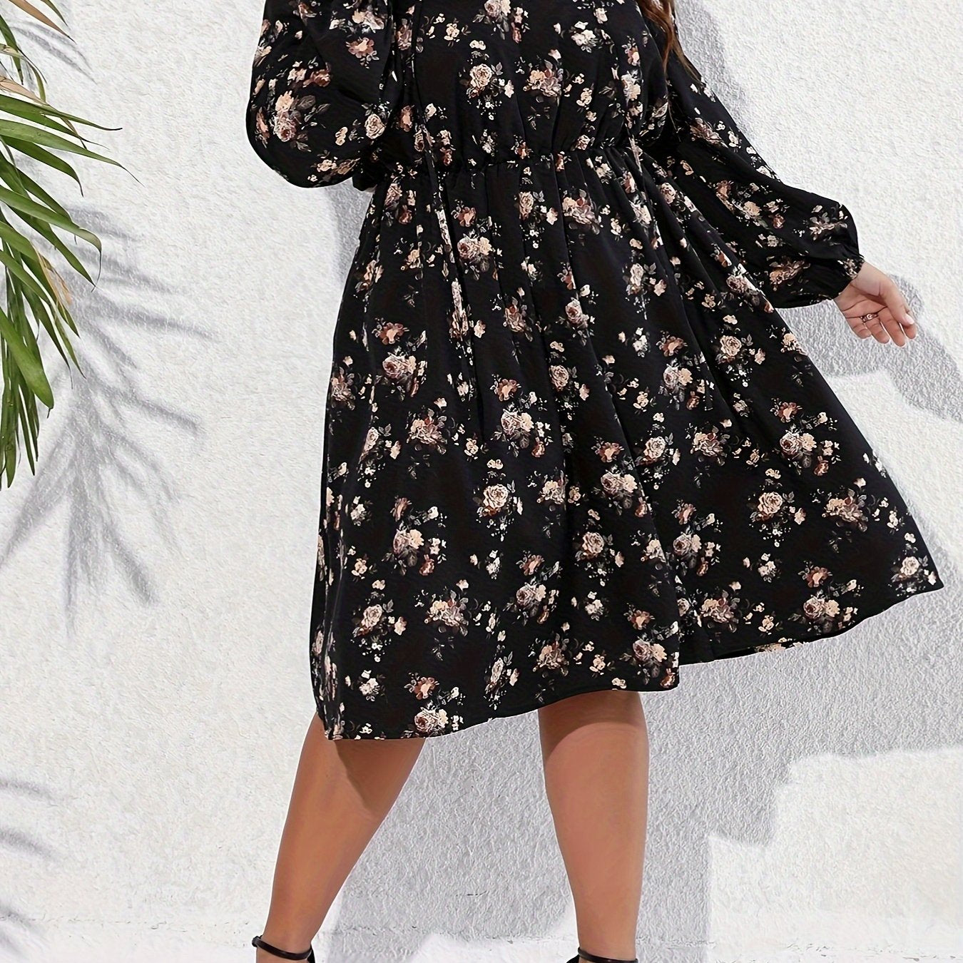 Boho Ditsy Floral Tie Front Lantern Sleeve Dress