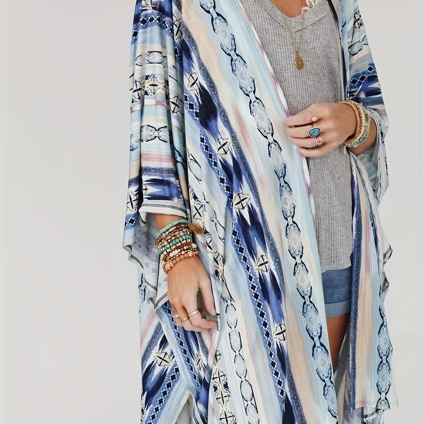 Women's Plus Geometric Print Long Sleeve Cardigan
