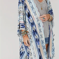 Women's Plus Geometric Print Long Sleeve Cardigan