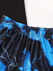 2pcs Boys Lightning Graphic Tee&Shorts Set Summer Kids Clothing