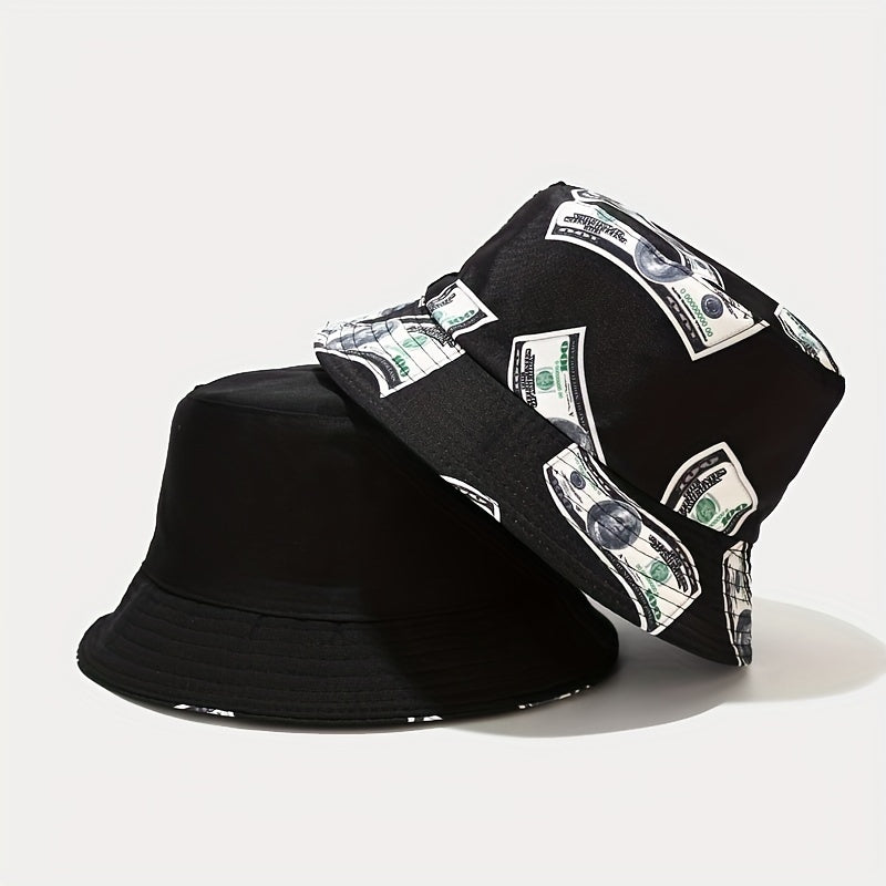 US Dollar Pattern Printed Basin Hat Men's And Women's Street Hip hop Sun Hat