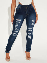 Women's Navy Ripped Skinny Leg Jeans