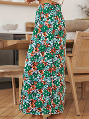 Floral Print Side Split Skirt Boho High Waist Pleated Skirt