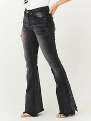 Water Ripple Embossed Bootcut Jeans Grey Wide Legs