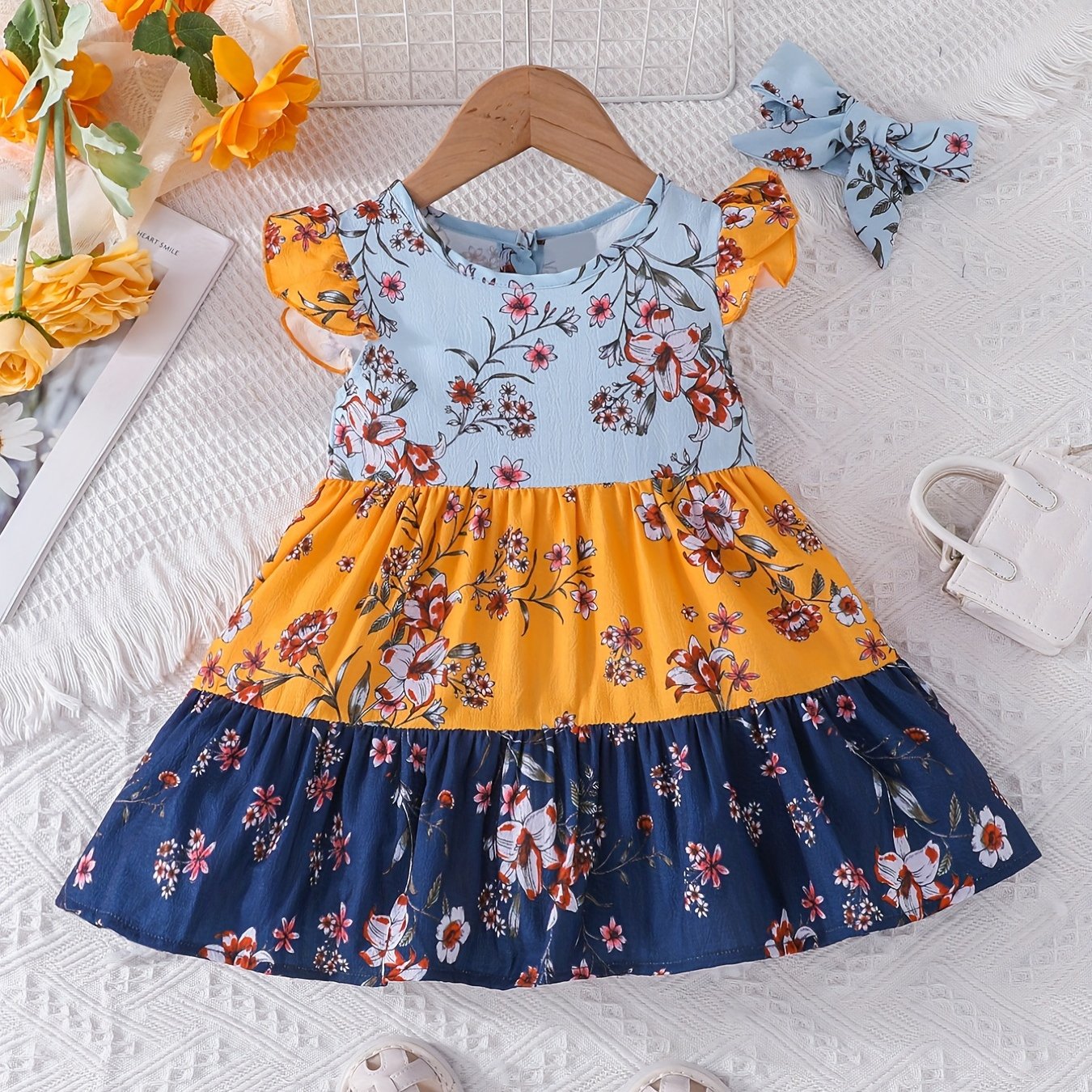 Flutter Sleeve Floral Dress Kids Baby Girls Summer Dress Up