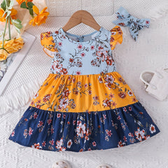 Flutter Sleeve Floral Dress Kids Baby Girls Summer Dress Up