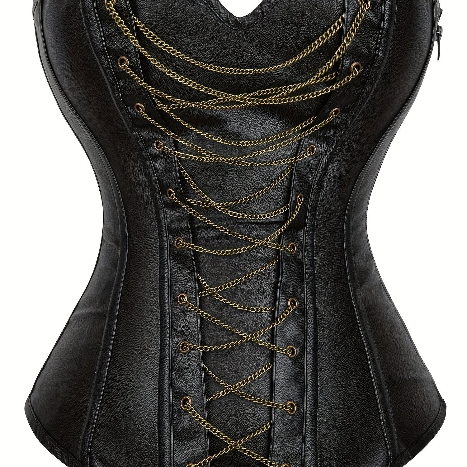 Chain Decor Strapless Corset Bustier Tummy Control Lace Up Zipper Body Shaper