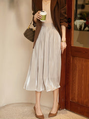 High Waist Pleated Skirt Solid Color Summer Women's Clothing