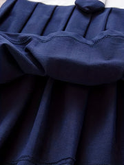 Girl's Embroidered Varsity Dress Navy Collar Long Sleeve Princess Dress