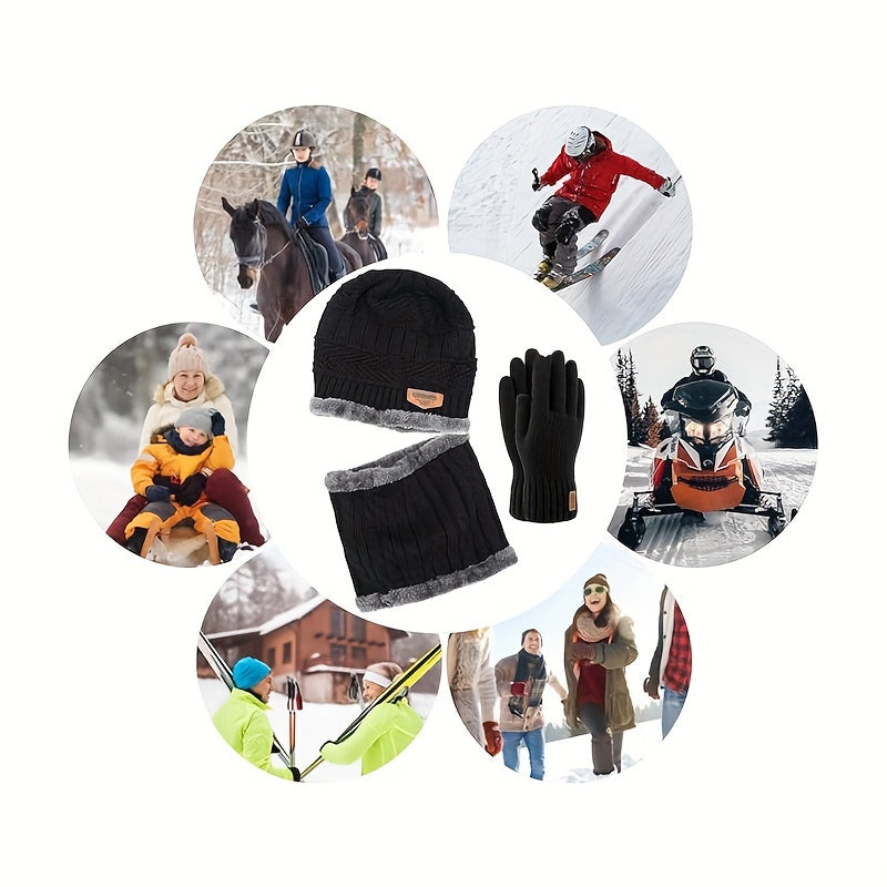 Winter Warm Beanie Hat & Scarf Gloves Set for Outdoor Activities
