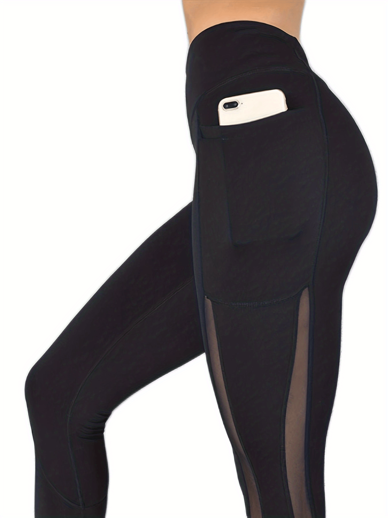 Sports Leggings Women's Mesh Waistband Fitness Pants With Pockets