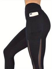 Sports Leggings Women's Mesh Waistband Fitness Pants With Pockets
