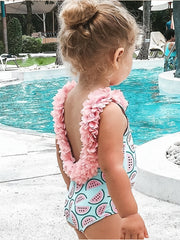 Watermelon Graphic Bow One Piece Swimsuit for Toddler Girls