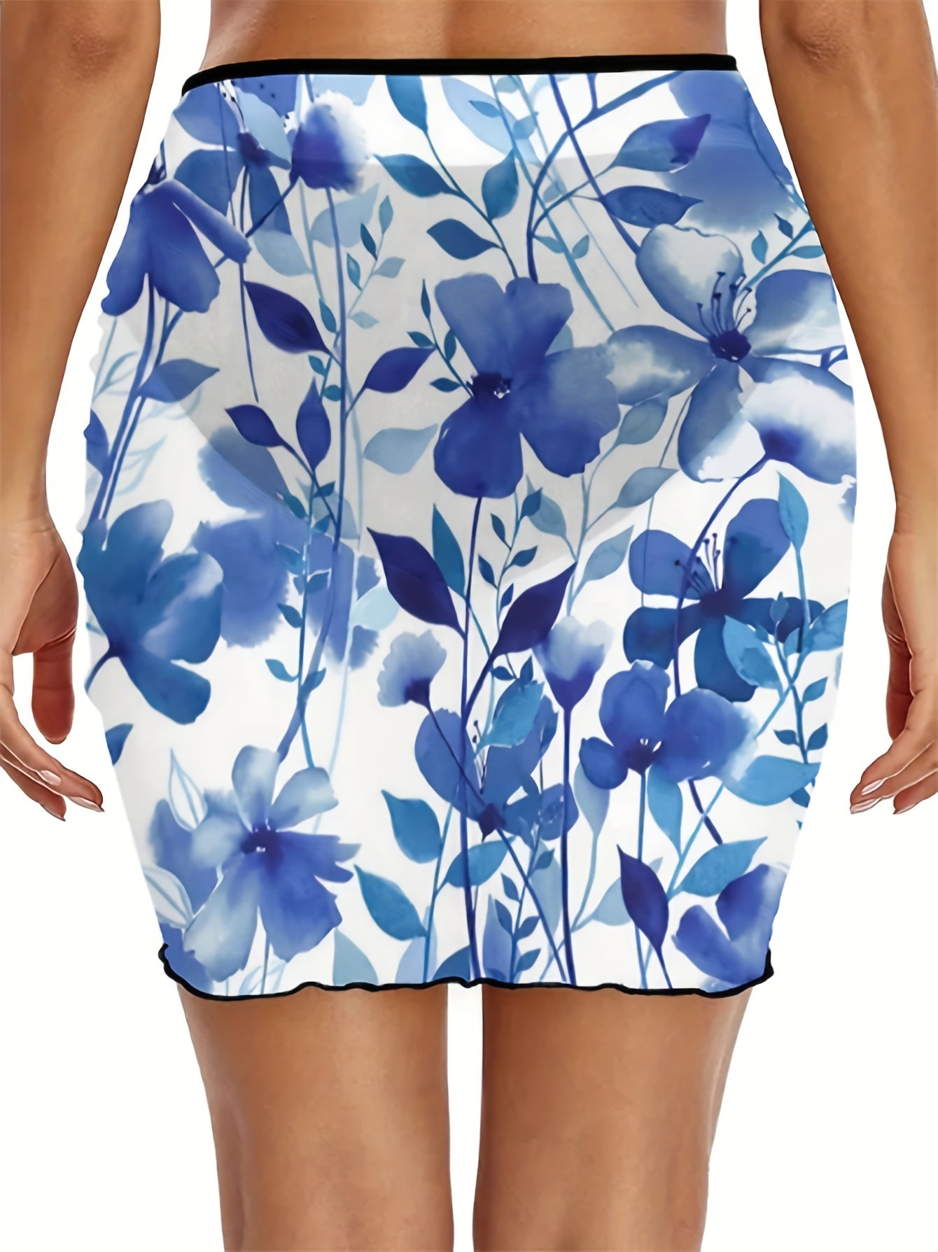 Vacay Bikini Bottoms Floral Print Ruched Lace Up Swimwear Mini Skirt