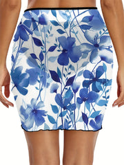 Vacay Bikini Bottoms Floral Print Ruched Lace Up Swimwear Mini Skirt