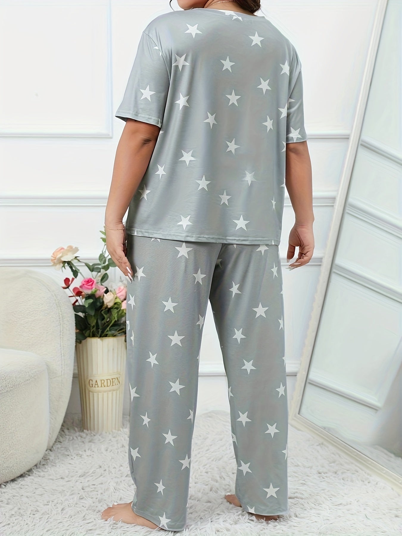 Star Print Tee & Pants Set Soft Loungewear Two Piece Set