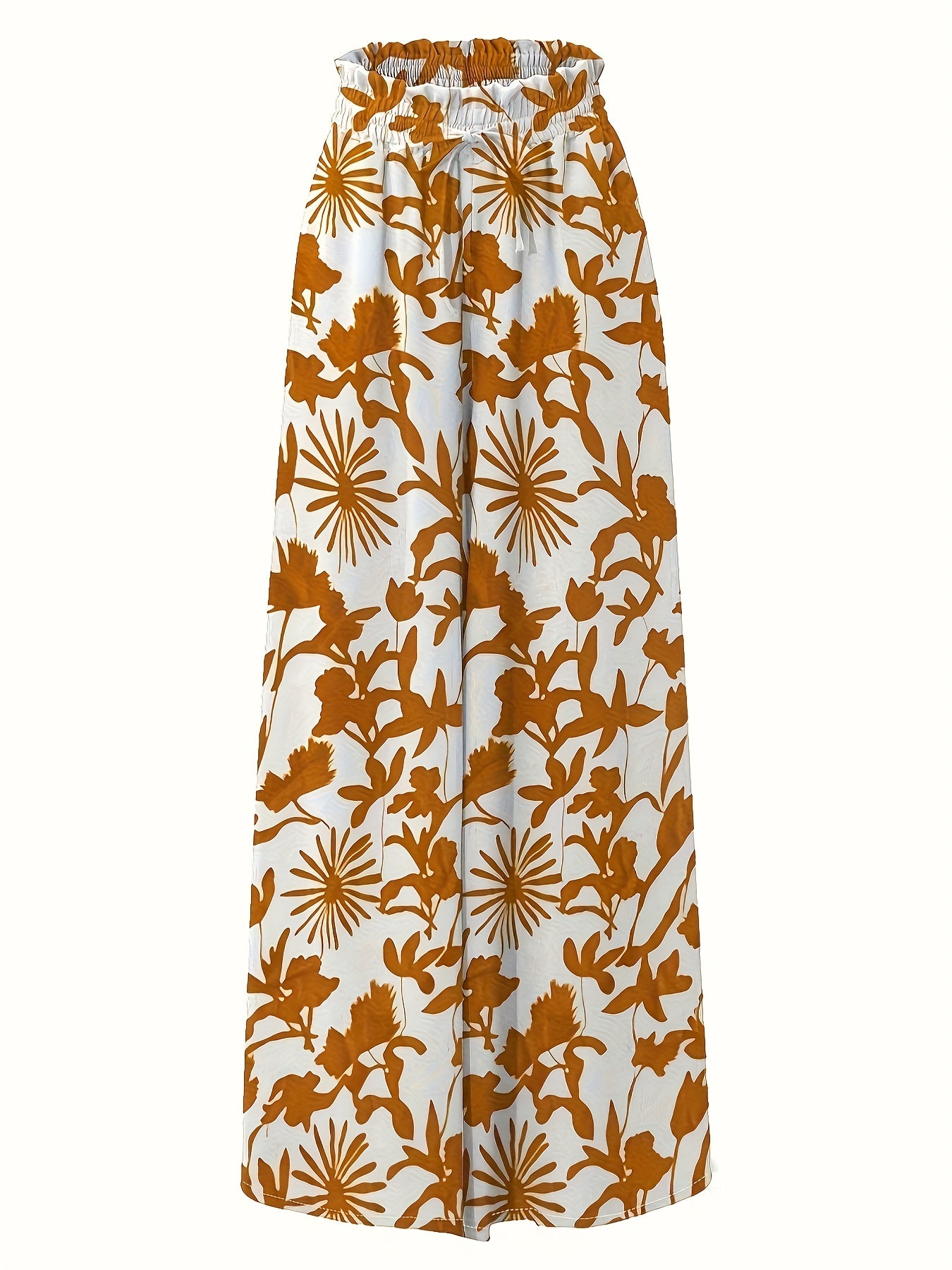 Plant Print Wide Leg Pants Loose Pants For Spring & Fall