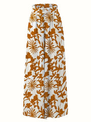 Plant Print Wide Leg Pants Loose Pants For Spring & Fall