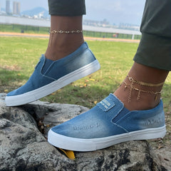 Men's Distressed Denim Slip-On Loafers Lightweight Breathable Walking Shoes
