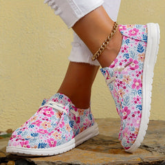 Women's Floral Pattern Boat Shoes Low Top Lace-Up Flats