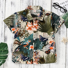 Boys Bird Butterfly Leaves Print Short Sleeves Shirt