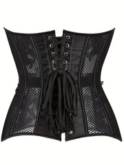Fishnet Corset Bustier Cut Out Lace Up Body Shaper Lingerie