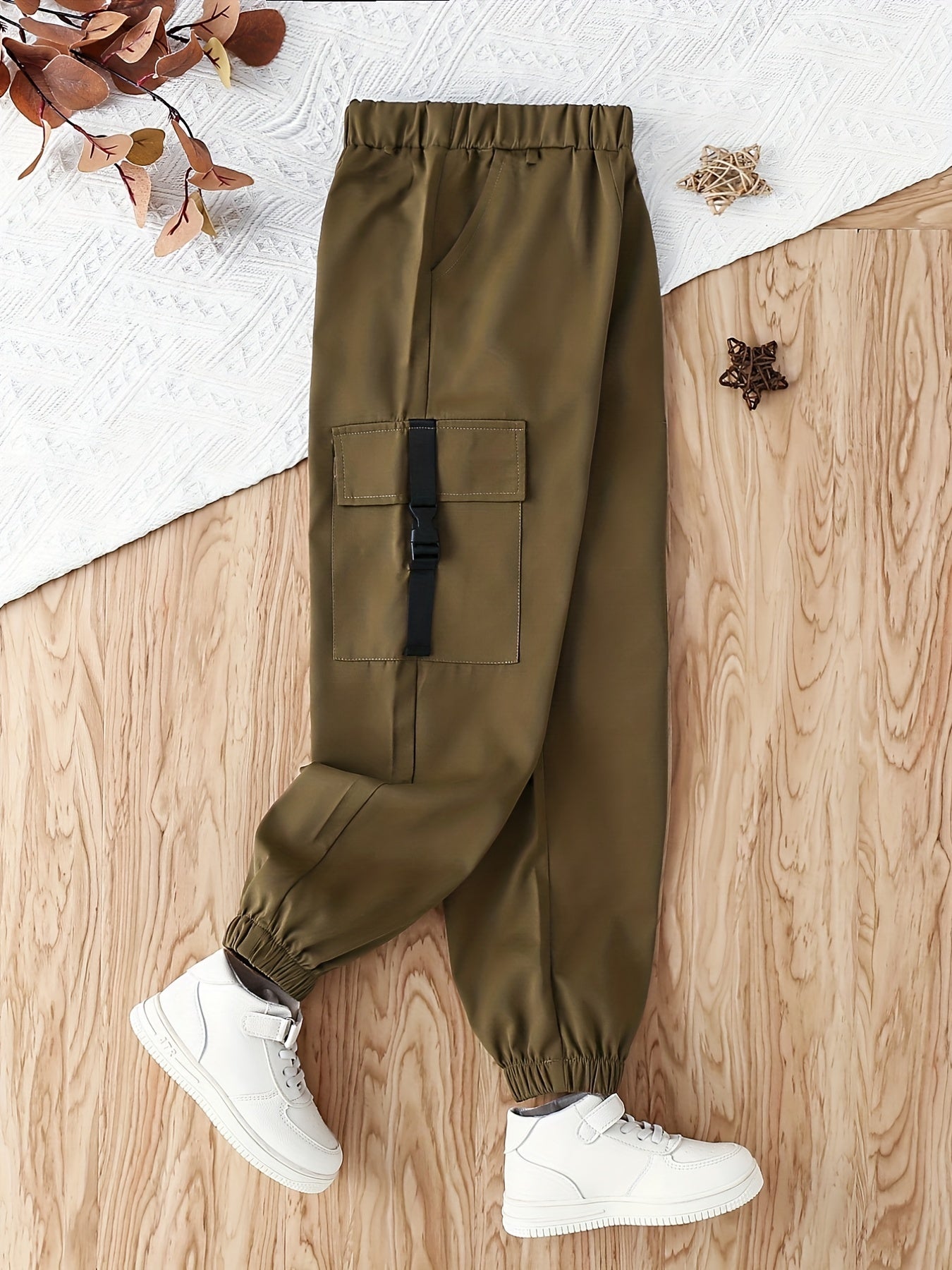Boys Khaki Cargo Pants with Pockets Spring Fall Outdoor