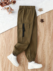 Boys Khaki Cargo Pants with Pockets Spring Fall Outdoor
