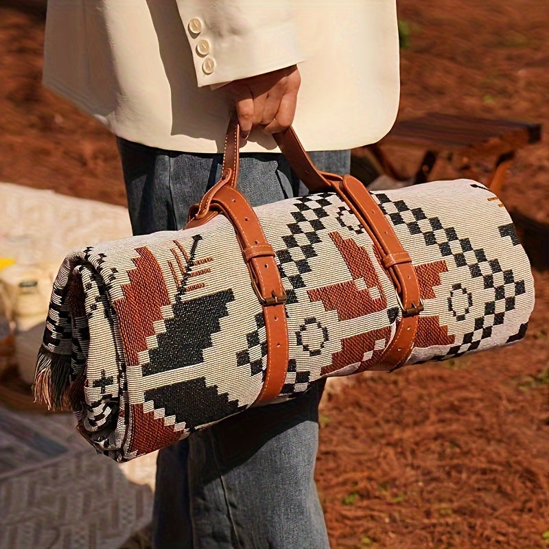 Adjustable PU Leather Picnic Mat Carrier Strap for Outdoor Camping