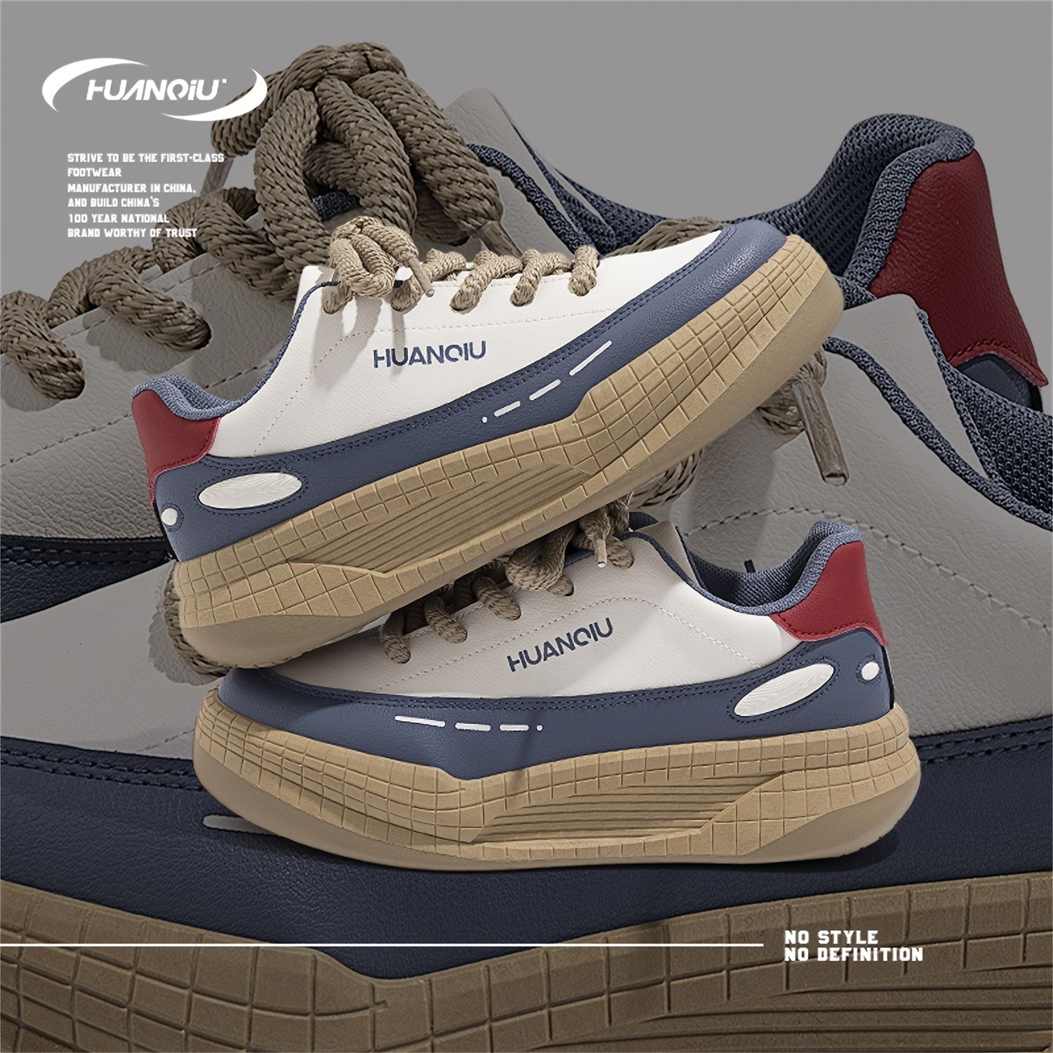 HUANQIU Women's Height Increased Lace-up Sports Sneakers Retro Style Thick Sole