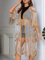Floral Embroidery Sheer Open Front Cover Up