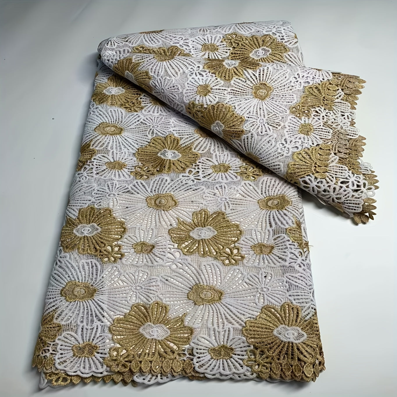 Polyester Embroidery African Lace Fabric Guipure Cord Celebration Cotton Lace