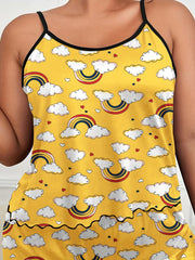 Rainbow Heart Print Pajama Set Round Neck Cami & Shorts Two Piece