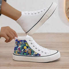 Print Plush Lined Chunky Canvas Sneakers Warm Non Slip Casual High Top Walk