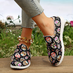 Women's Skull Graphic Canvas Slip-On Low Top Casual Shoes