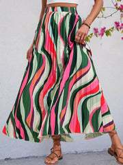 Abstract Print Pleated Maxi Skirt Women's Clothing