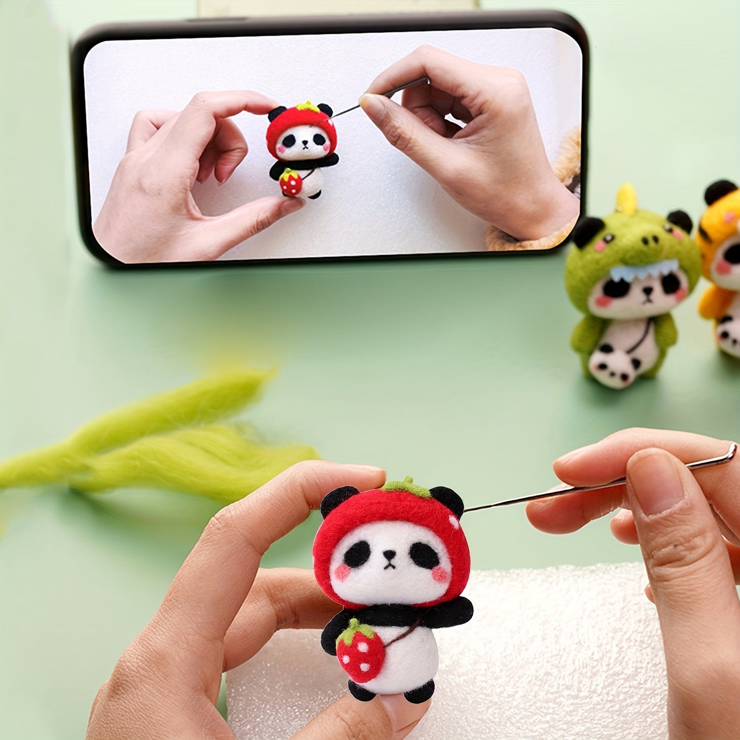 DIY Felt Poking Music Material Bag - Panda Panda Sheep Design