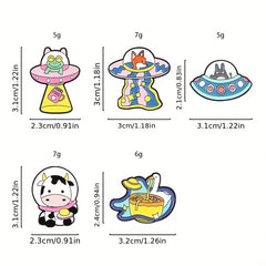 Space Animal Enamel Lapel Pins Cute Cartoon Brooches For Backpacks Jackets Hats