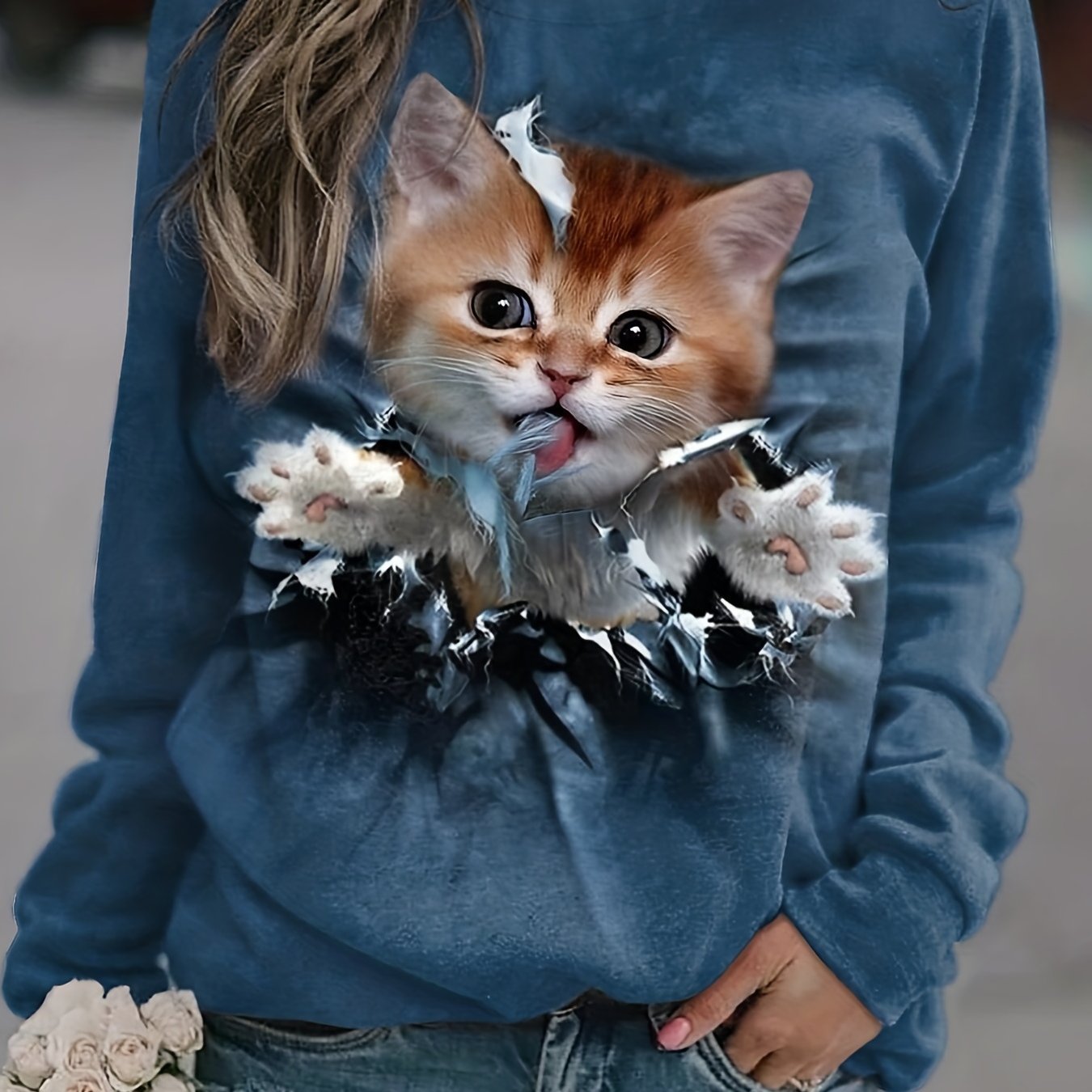 Animal Print Crew Neck Sweatshirt for Women