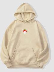 Mushroom Print Drawstring Loose Hoodie Casual Hooded Sweatshirt