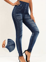 Women's Plus Denim Print High Rise Skinny Leggings