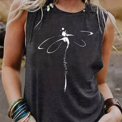 Dragonfly Print Tank Top Casual Sleeveless Loose Fit Women's Clothing