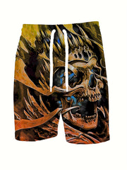 Skull Pattern Comfy Shorts Men's Casual Elastic Waist Drawstring Shorts
