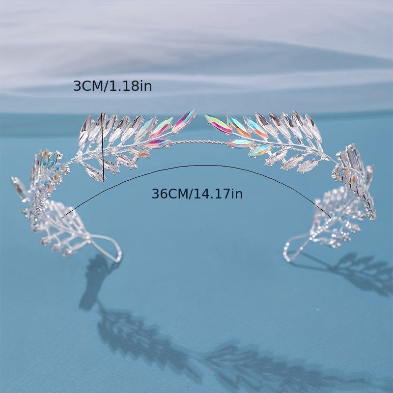 Baroque Rhinestone Colorful Leaf Crystal Headband Crown Bridal Headwear