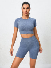 2pcs Seamless Workout Set Crop Top & Butt Lifting Shorts Women's Activewear