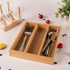 Bamboo Silverware Storage Tray 3 Grids Drawer Organizer